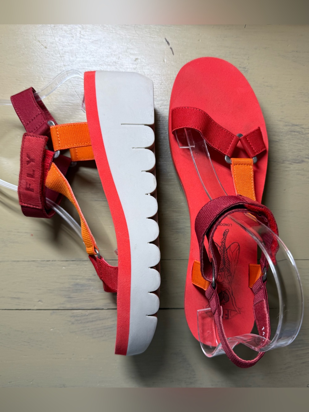 Fly London Red and Orange Yefa Platform Sport Sandals EU 41 US 10-10.5